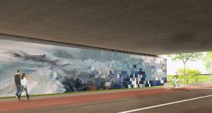 Ontwerp Tegeltableau ; Jeltje van Houten; Astrid Stoffels; Viaduct A9 Amstelveen; ontwerp; ontwerp tegeltableau